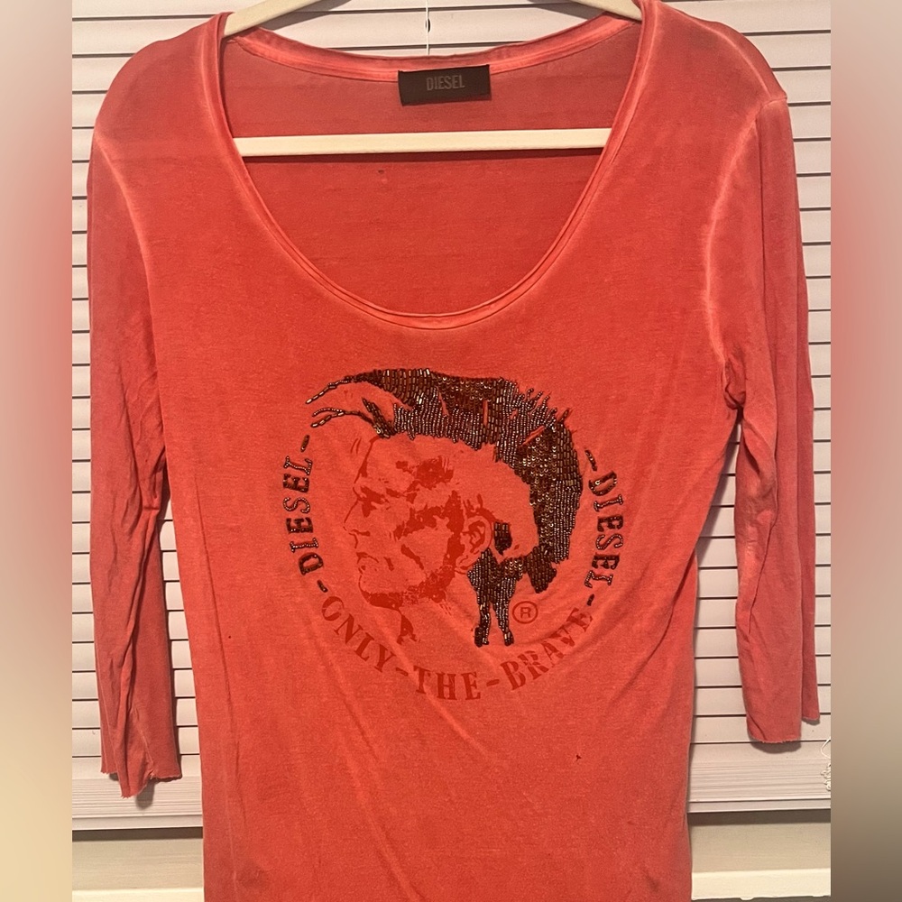Diesel scoop neck long sleeve signature tshirt